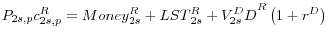 \displaystyle P_{2s,p}c^R_{2s,p}={Money}^R_{2s}+{LST}^R_{2s}+{V^D_{2s}D}^R\left(1+r^D\right)