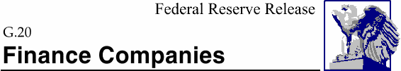 Federal Reserve Statistical Release, G.20, Finance Companies; title with eagle logo links to Statistical Release home page