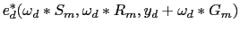 LaTex Encoded Math: \displaystyle e_{d}^{\ast }(\omega _{d}\ast S_{m},\omega _{d}\ast R_{m},y_{d}+\omega _{d}\ast G_{m}) 