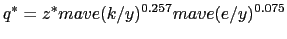 LaTex Encoded Math: \displaystyle q^{\ast}=z^{\ast}mave(k/y)^{0.257}mave(e/y)^{0.075}