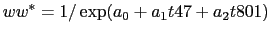 LaTex Encoded Math: \displaystyle ww^{\ast}=1/\exp(a_{0}+a_{1}t47+a_{2}t801)