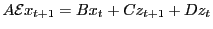 LaTex Encoded Math: \displaystyle A \mathcal{E} x_{t+1} = B x_t + C z_{t+1} + D z_t