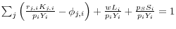 \sum\nolimits_j {\left( {\frac{r_{j,i} K_{j,i} }{p_i Y_i }-\phi _{j,i} } \right)+\frac{wL_i }{p_i Y_i }} +\frac{p_S S_i }{p_i Y_i }=1