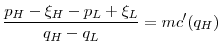 \displaystyle \frac{p_H-\xi_H-p_L+\xi_L}{q_H - q_L} = mc'(q_H)