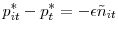 \displaystyle p_{it}^{\ast}-p_{t}^{\ast}=-\epsilon\tilde{n}_{it}% 