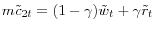 m\tilde {c}{ }_{2t}=(1-\gamma )\tilde {w}_t +\gamma \tilde {r}_t 