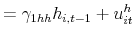 \displaystyle =\gamma_{1hh}h_{i,t-1}+u_{it}^{h}