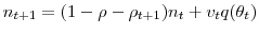 n_{t+1}=(1-\rho-\rho_{t+1})n_{t}+v_{t}q(\theta_{t})