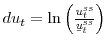  du_{t}=\ln\left( \frac{u_{t}^{ss}% }{\text{\textit{\b{u}}}_{t}^{ss}}\right) 