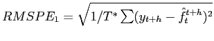RMSPE_{1}=\sqrt{1/T^{\ast}\sum(y_{t+h}-\hat{f}_{t}^{t+h})^{2}}