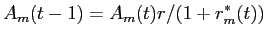 LaTex Encoded Math: \displaystyle A_{m}(t-1) = A_{m}(t)r/(1+r^{*}_{m}(t))
