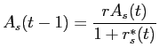 LaTex Encoded Math: \displaystyle A_{s}(t-1) = \frac{r A_{s}(t)}{1 + r^{*}_{s}(t)}