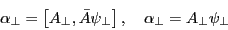 \begin{displaymath} \alpha _\bot =\left[ {A_\bot ,\bar {A}\psi _\bot } \right], \quad \alpha _\bot =A_\bot \psi _\bot \end{displaymath}