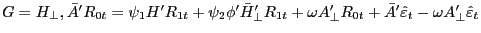 G=H_\bot , {\bar {A}}'R_{0t} =\psi _1 {H}'R_{1t} +\psi _2 {\phi }'{\bar {H}}'_\bot R_{1t} +\omega {A}'_\bot R_{0t} +{\bar {A}}'\hat {\varepsilon }_t -\omega {A}'_\bot \hat {\varepsilon }_t 