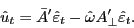 \begin{displaymath} \hat {u}_t ={\bar {A}}'\hat {\varepsilon }_t -\hat {\omega }{A}'_\bot \hat {\varepsilon }_t . \end{displaymath}