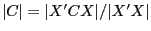 \left\vert C \right\vert={\left\vert {{X}'CX} \right\vert} \mathord{\left/ {\vphantom {{\left\vert {{X}'CX} \right\vert} {\left\vert {{X}'X} \right\vert}}} \right. \kern-\nulldelimiterspace} {\left\vert {{X}'X} \right\vert}