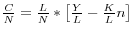\frac{C}{N}=\frac{L}{N}\ast \left[ {\frac{Y}{L}-\frac{K}{L}n} \right]