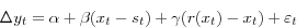\begin{displaymath} \Delta y_t =\alpha +\beta (x_t -s_t )+\gamma (r(x_t )-x_t )+\varepsilon _t \end{displaymath}