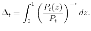 \displaystyle \Delta_{t}=\int_{0}^{1}\left( \frac{P_{t}(z)}{P_{t}}\right) ^{-\epsilon}dz.