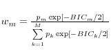 w_m =\frac{p_m \exp \left[ {{-BIC_m } \mathord{\left/ {\vphantom {{-BIC_m } 2}} \right. \kern-\nulldelimiterspace} 2} \right]}{\sum\limits_{k=1}^M {p_k \exp \left[ {{-BIC_k } \mathord{\left/ {\vphantom {{-BIC_k } 2}} \right. \kern-\nulldelimiterspace} 2} \right]} }