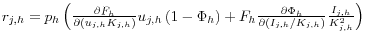 r_{j,h} =p_h \left( {\frac{\partial F_h }{\partial (u_{j,h} K_{j,h} )}u_{j,h} \left( {1-\Phi _h } \right)+F_h \frac{\partial \Phi _h }{\partial ({I_{j,h} } \mathord{\left/ {\vphantom {{I_{j,h} } {K_{j,h} }}} \right. \kern-\nulldelimiterspace} {K_{j,h} })}\frac{I_{j,h} }{K_{j,h}^2 }} \right)