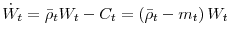  \dot{W}_{t}=\bar{\rho} _{t}W_{t}-C_{t}=\left( \bar{\rho} _{t}-m_{t}\right) W_{t}