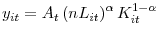  y_{it}=A_{t}\left( nL_{it}\right) ^{\alpha}K_{it}^{1-\alpha}