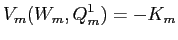 LaTex Encoded Math: \displaystyle V_{m}(W_{m},Q_{m}^{1}) = -K_{m}