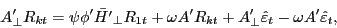 \begin{displaymath} {A}'_\bot R_{kt} =\psi {\phi }'\bar {{H}'}_\bot R_{1t} +\omega {A}'R_{kt} +{A}'_\bot \hat {\varepsilon }_t -\omega {A}'\hat {\varepsilon }_t , \end{displaymath}