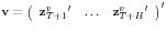{\rm {\bf v}}=\left( {{\begin{array}{*{20}c} {{\rm {\bf z}}_{T+1}^v ^\prime } \hfill & \ldots \hfill & {{\rm {\bf z}}_{T+H}^v ^\prime } \hfill \ \end{array} }} \right)^\prime 
