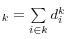 _{k}=\sum\limits_{i\in k} {d_i^k } 