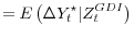 \displaystyle = E\left(\Delta Y_t^\star \vert Z_t^{GDI} \right)