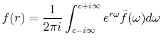 \displaystyle f(r) = \frac{1}{2\pi i}\int_{c-i\infty}^{c+i\infty} e^{ r \omega} \bar{f}(\omega) d\omega