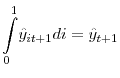  {\displaystyle\int\limits_{0}^{1}} \hat{y}_{it+1}di=\hat{y}_{t+1}