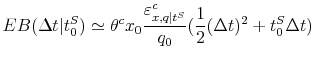 \displaystyle EB(\Delta t\vert t_{0}^{S})\simeq\theta^{c}x_{0}\frac{\varepsilon_{x,q\vert t^{S}}^{c}% }{q_{0}}(\frac{1}{2}(\Delta t)^{2}+t_{0}^{S}\Delta t)% 