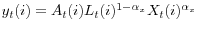 y_t (i)=A_t (i)L_t (i)^{1-\alpha _x }X_t (i)^{\alpha _x }