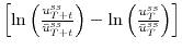  \left[ \ln\left( \frac{u_{T+t}^{ss}}{\bar{u}_{T+t}^{ss}}\right) -\ln\left( \frac{u_{T}^{ss}}{\bar{u}_{T}^{ss}}\right) \right] 