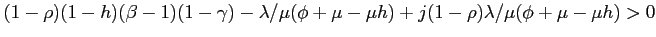 $ (1-\rho)(1-h)(\beta-1)(1-\gamma)-\lambda/\mu(\phi +\mu-\mu h)+j(1-\rho)\lambda/\mu(\phi +\mu-\mu h)>0$