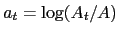 $ a_{t}=\log(A_{t}/A)$