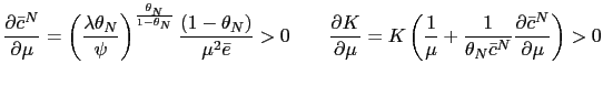 $\displaystyle \frac{\partial\bar{c}^{N}}{\partial\mu}=\left( \frac{\lambda\thet... ...ac{1}{\theta_{N}\bar{c}^{N}}\frac{\partial\bar{c}^{N}}{\partial\mu }\right) >0 $