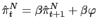 $\displaystyle \hat{\pi}_{t}^{N}=\beta\hat{\pi}_{t+1}^{N}+\beta\varphi$