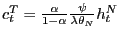 $ c_{t}^{T}=\frac{\alpha}{1-\alpha}\frac{\psi }{\lambda\theta_{N}}h_{t}^{N}$
