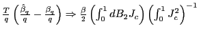 $ \frac{T}{q}\left( \frac{\hat{\beta}_{q}}{q} -\frac{\beta_{q}}{q}\right) \Rightarrow\frac{\beta}{2}\left( \int_{0} ^{1}dB_{2}J_{c}\right) \left( \int_{0}^{1}J_{c}^{2}\right) ^{-1}$