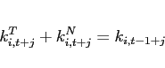 \begin{eqnarray*} k_{i,t+j}^{T}+k_{i,t+j}^{N}=k_{i,t-1+j} \end{eqnarray*}