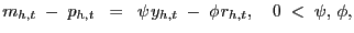 $\displaystyle m_{h,t} \; - \; p_{h,t} \; \; = \; \; \psi\hspace{0.01in} y_{h,t} \; - \; \phi\hspace{0.01in} r_{h,t}, \quad0 \; < \; \psi, \, \phi,$