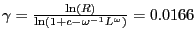 $ \gamma=\frac{\ln(R)}{\ln(1+c-\omega^{-1}L^{\omega} )}=0.0166$