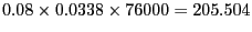 $ 0.08\times0.0338\times76000=205.504$