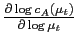 $ \frac{\partial\log c_{A}(\mu _{t})}{\partial\log\mu_{t}}$