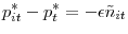 \displaystyle p_{it}^{\ast}-p_{t}^{\ast}=-\epsilon\tilde{n}_{it}