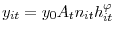 \displaystyle y_{it}=y_{0}A_{t}n_{it}h_{it}^{\varphi} 